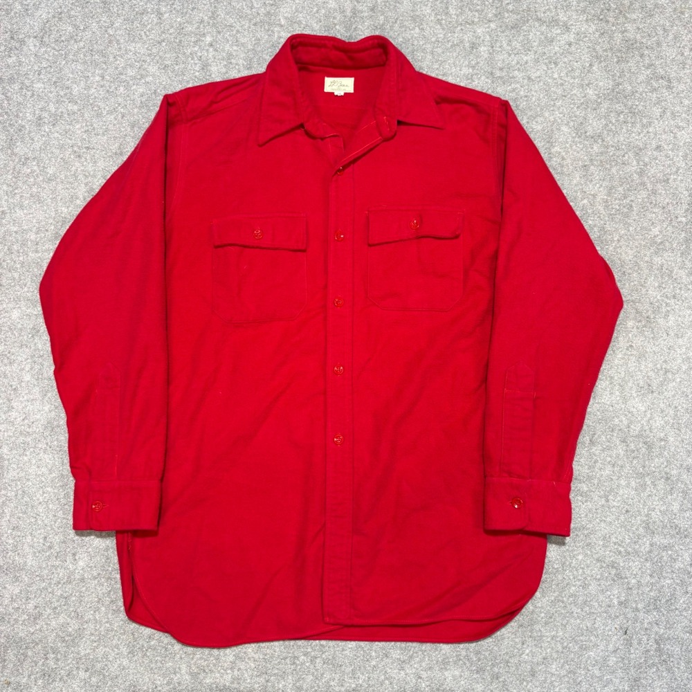 Vintage LL Bean Chamois Cloth Shirt Mens 16 Red Heavyweight Cotton Flannel